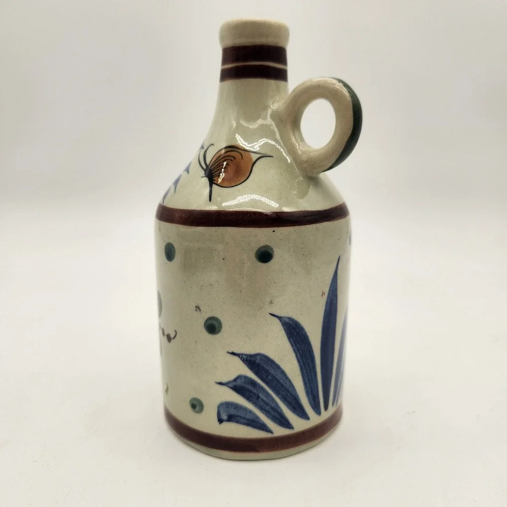 Vintage‎ Tonala Mexico Hand Made Hand Painted Ceramic Jug Folk Art Floral Design
